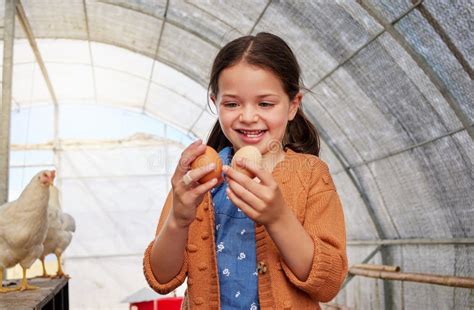Happy, Chicken and Child with Eggs on Farm for Poultry Production, Agro ...