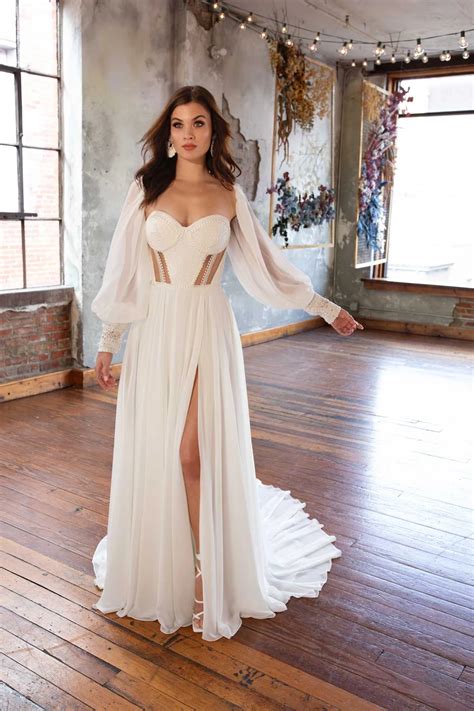 Simple Casual Long Sleeve A-line Wedding Dress with Cut Outs