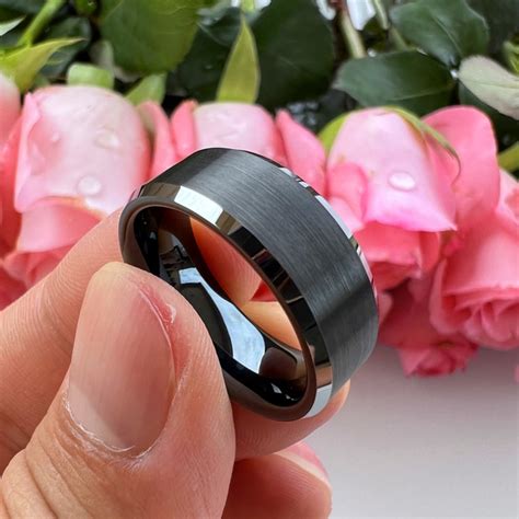 Black Tungsten Wedding Band Black Tungsten Wedding Ring for Men & Women on Wedding, Anniversary ...