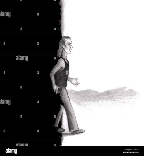 Man walking out of old past darkness into new light. Mature man walking ...
