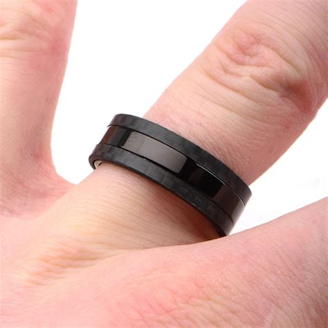 Buy Stainless Steel Smooth Band with Carbon Fiber Detail Ring Online