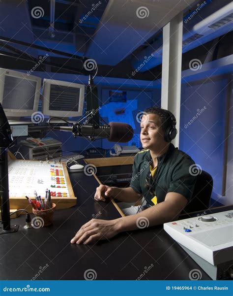 Radio DJ Announces News in a Studio Stock Photo - Image of control