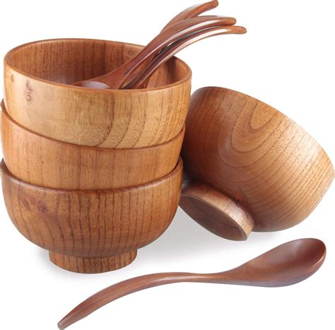 Amazon.com | HOLDN’ STORAGE Wooden Bowls - Set of 4 Serving Bowl, Durable Hardwood Wooden Salad ...