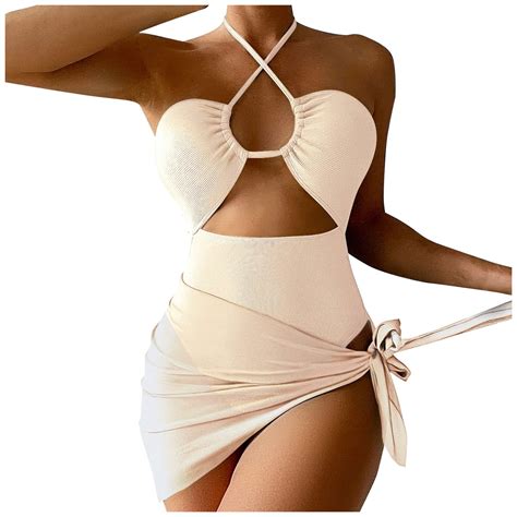 MSJUHEG One Piece Swimsuit with Skirt,Swimdress for Women,Beach Crochet