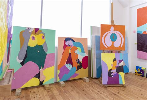 factory vibrant paintings  explicit sex acts entwined