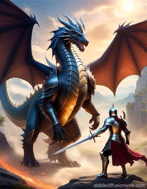 Knight-Dragon Battle: Realistic Photography | Stable Diffusion Online
