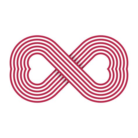 Heart-shaped infinity pattern. 6 red stripes white background. Double heart design, logo, symbol ...