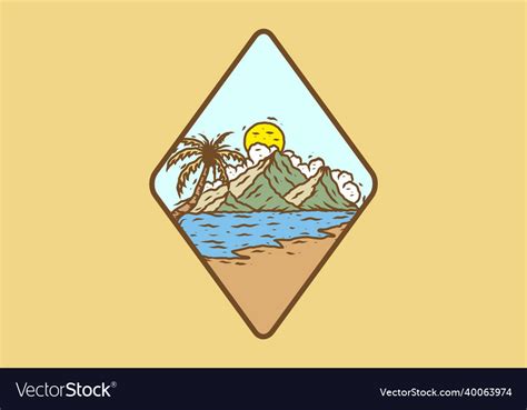 Line art drawing of beach Royalty Free Vector Image