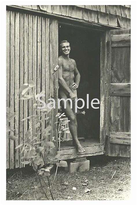 Vintage 1940's Photo Reprint Handsome Muscular Nude Soldier Stands by