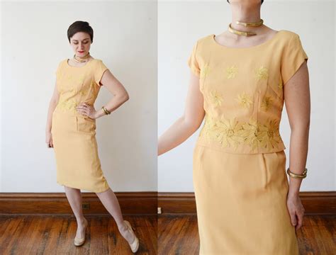 Deadstock 1960s Golden Yellow Cocktail Dress - S