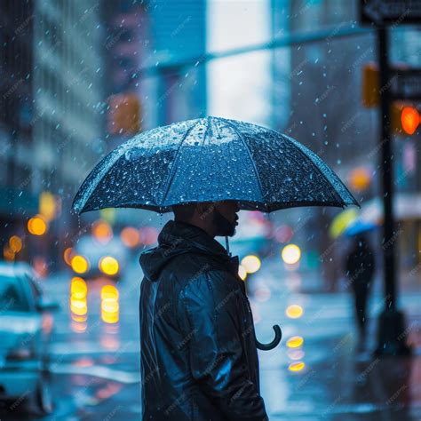Premium Photo | Man Standing in Rain Holding Umbrella and Protecting