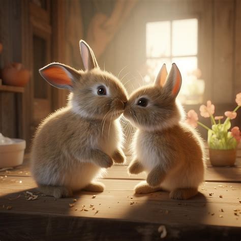 Premium AI Image | two baby rabbits kissing