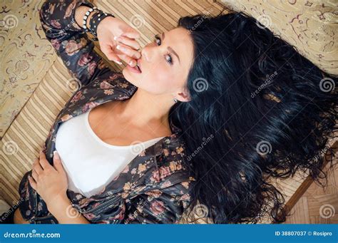 Picture of Brunette Sensual Appealing Women with Long Hair & Blue Eyes ...