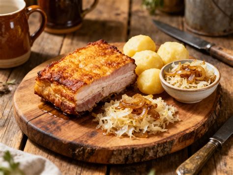 Crispy Pork Belly with Caramelized Onion Sauerkraut and Potato