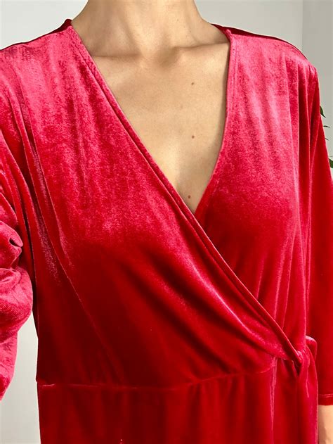 Vintage Oversized Red Velvet Midi Dress Velvet Party Dress - Etsy