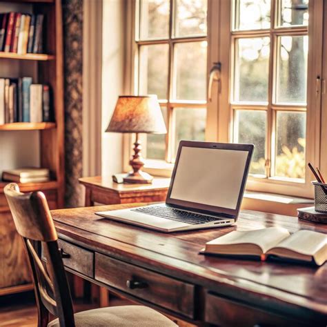 tranquil study room featuring  welllit desk   laptop