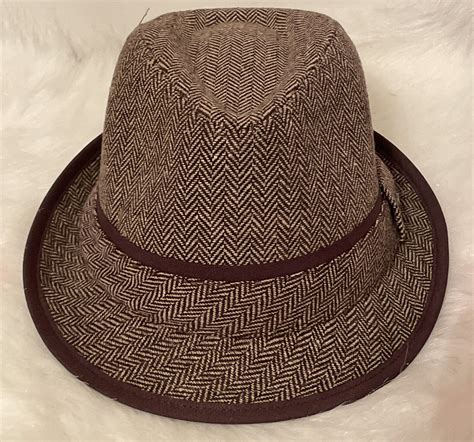 Stetson Fedora Hat Brown Herringbone Men's Size Large - Gem