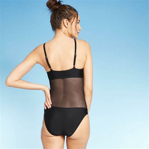 Women's Mesh Front One Piece Swimsuit - Shade & Shore Black at Mary
