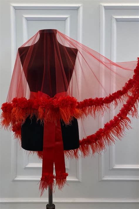 Red 3D Floral Veil Feathers Veil Wedding Veil Henna Night - Etsy