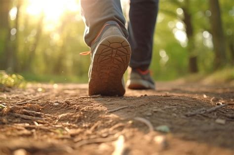 Premium AI Image | Trailblazing stride Closeup of man's legs walking on ...