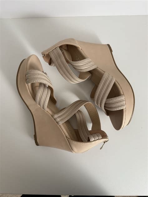 Nude Wedge Sandals Ankle Strap Open Toe Comfortable Platform Size 6