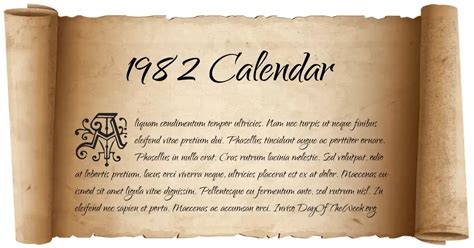 1982 Calendar: What Day Of The Week