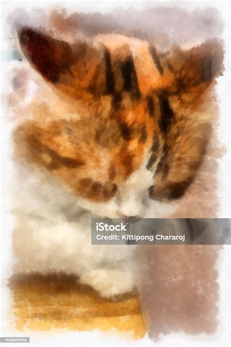 kucing  berbagai pose lucu lukisan impresionis ilustrasi gaya cat