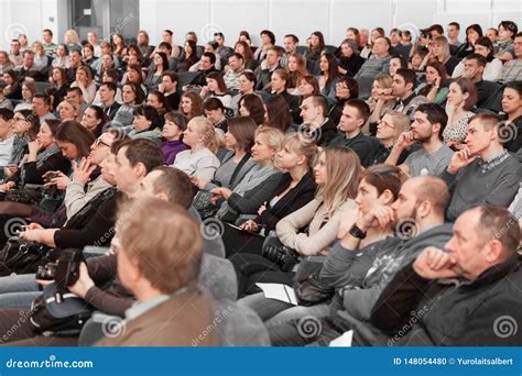 Audience Sitting at a Press Conference in the Modern Conference Hall ...