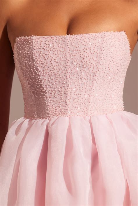 Rosette Embellished Corset Tulle Skirt Midi Dress in Blush | Oh Polly