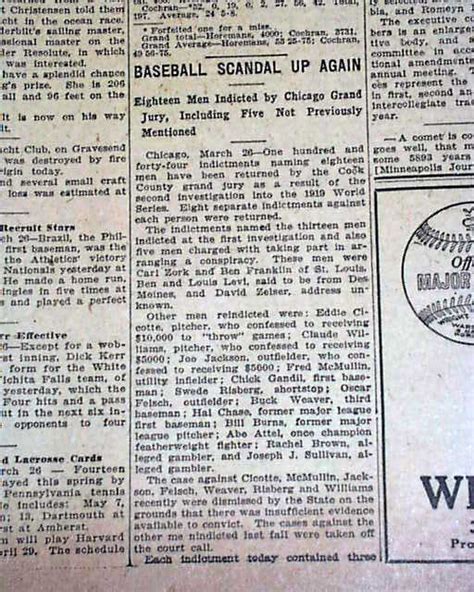 BLACK SOX SCANDAL Chicago White Sox Baseball Players Indictments 1921 Newspaper | eBay