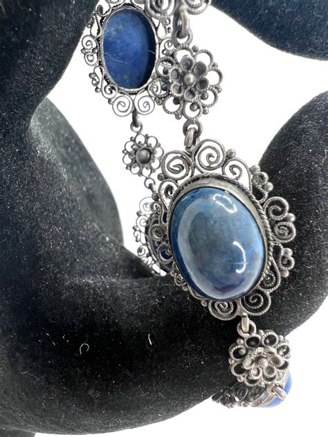 Rare Antique Italy Peruzzi Sterling Bracelet with Blu… - Gem