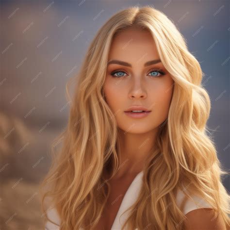 Premium AI Image | A woman with blonde hair and blue eyes looks at the