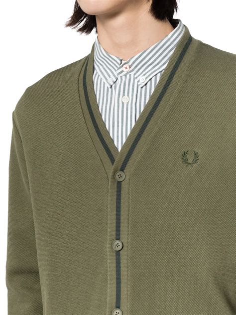 fred perry logo embroidered button  cardigan green farfetch uk