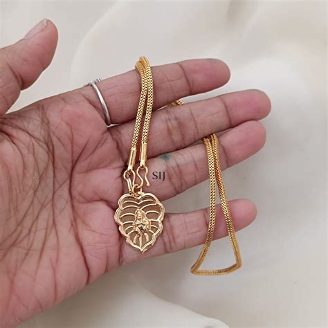 gold plated leaf design krishna pendant  chain south india jewels