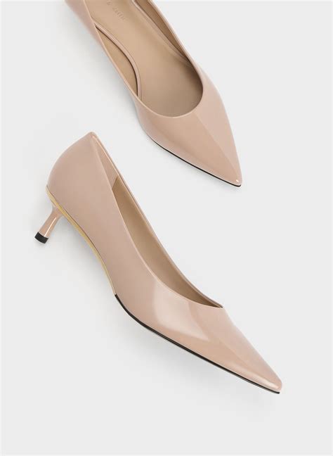 Nude Patent Pointed-Toe Kitten Heel Pumps - CHARLES & KEITH MX
