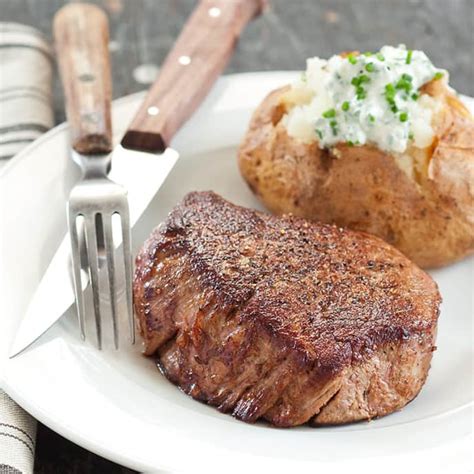 beef tenderloin steaks  chive baked potatoes cooks country recipe