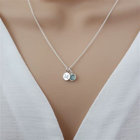 March Birthstone Necklace Sterling Silverpersonalized Initial | Etsy UK