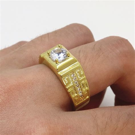 Aneis Masculinos De Ouro Com Pedra - Anel Masculino Banhado a Ouro 18K Ajustável com Pedra Zircônia Pedraria ...