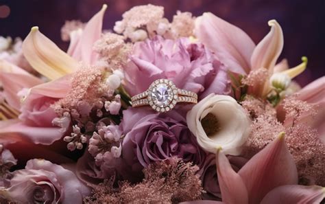 Premium Photo | Elegant flowers bouquet and engagement rings