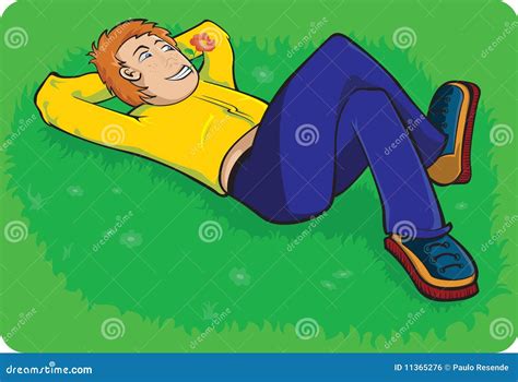 boy lay   summer grass stock vector illustration  painting