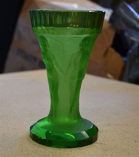 Art Deco Czech Ingrid Glass Line Nude Female Art Vase at 1stDibs