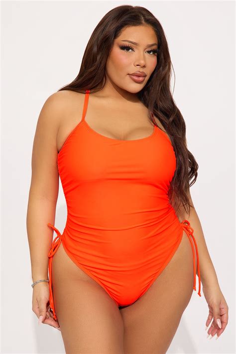 Liza Ruched Thong 1 Piece Swimsuit - Neon Orange | Fashion Nova