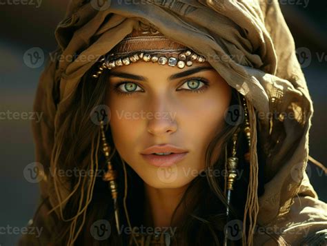 AI generated Portrait of Beautiful Veiled Arab Women with Desert