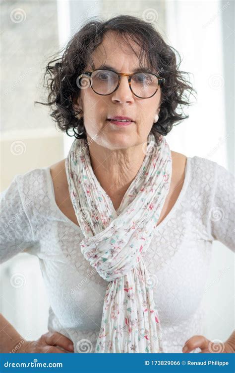 Portrait of a Beautiful Brunette Senior Woman Stock Photo - Image of ...