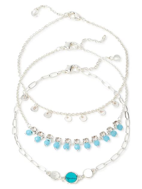 Sofia Jewelry by Sofia Vergara Blue Stone Anklet Bracelets, Silver