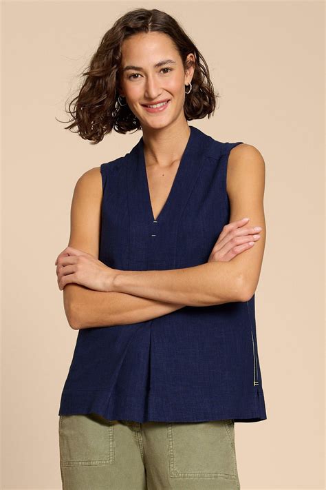 White Stuff 440391 Celia French Navy Linen Mix Sleeveless Top – Shirley