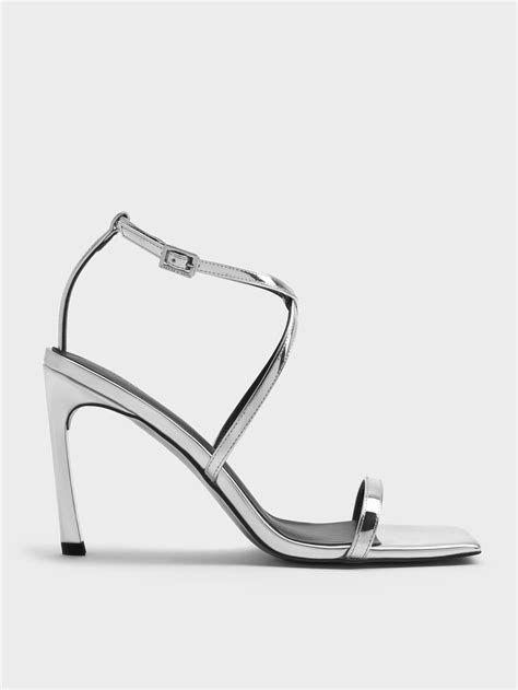 Silver Metallic Strappy Heeled Sandals - Silver - Shoes - CHARLES