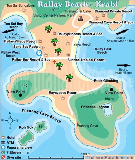 railay beach map krabi. Link explains how to get around, things to do