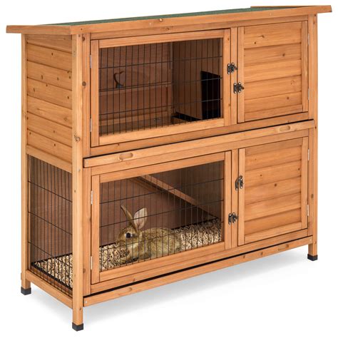 Best Choice Products 2-Story Outdoor Wooden Pet Rabbit Hutch Animal ...
