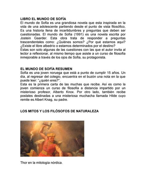 Resumen EL Mundo DE Sofia - LIBRO EL MUNDO DE SOFÍA El mundo de Sofía